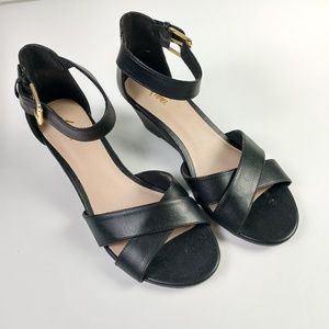 Fioni strap wedge heels open toe sandals black